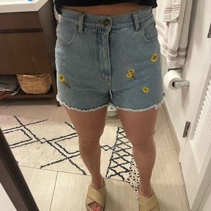 Sunflower embroidered denim shorts